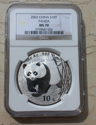 Ngc Ms70 China 2002 1oz Silver Panda Coin