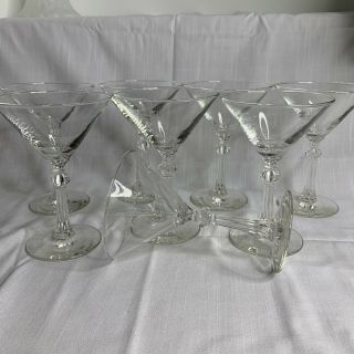 Set Of 8 Vintage Clear Martini Glasses With Fluted Stems