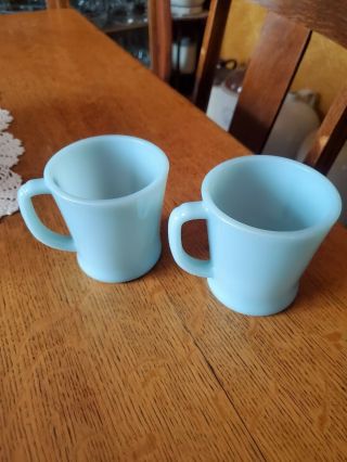 2 Vintage Azurite Blue Fire King Glass Coffee Mug Cup D Handle