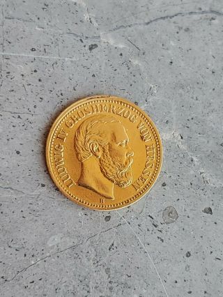 1877 H Gold German Grosherzog Von Hessen 5 Mark Ludwig Iv Coin Good