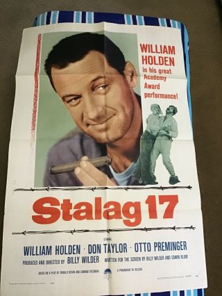 Vintage Movie Poster Theater 27x41 Stalag 17 William Holden 1959 Prison