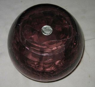AAC Hand Crafted Art Glass Amethyst Purple Glass Round Crackle Bowl Center Piece 2