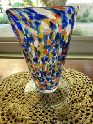 Hand Blown Murano Art Glass Multi Colored Swirl Glass Vase