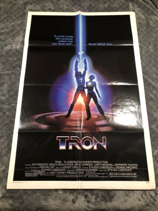 Vintage Tron 27x41 Folded One Sheet Movie Poster 1982 Walt Disney Sci - Fi