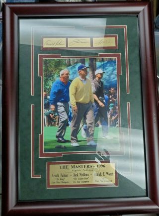 1996 Masters Arnold Palmer,  Jack Nicklaus & Tiger Woods Auto Framed Picture