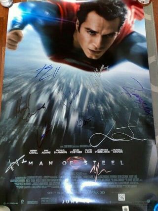 Man Of Steel Ds Movie Poster Cast Signed Premiere Henry Cavill Superman Dc Comic