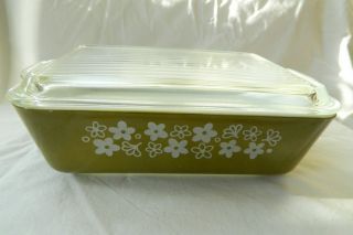 Pyrex Spring Blossom Crazy Daisy 503 Refrigerator Dish & Lid 1.  5 Qt Green