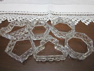 Six Vintage Diamond Cut Crystal Napkin Serviette Rings