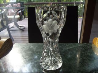 8 " Vase Corset Cut Daisy Flower,  Abp C.  1900 American Brilliant Cut Glass Crystal