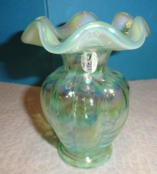 Fenton Iridized Green Opalescent Drape Vase - Don Fenton Signed