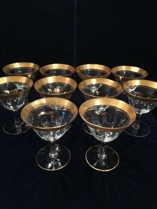 Tiffin Franciscan Rambler Rose Vintage Champagne Tall Sherbet Optic W/ Gold S/10