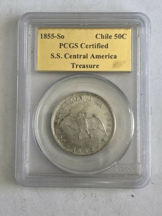 1855 - So Chile 50 Centavos Ss Central America Gold Label Pcgs Treasure Shipwreck