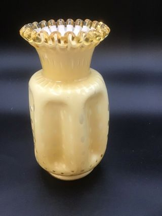 1960s Fenton Honey Amber Bubble Optic 11.  5 " Vase W/ Amber Crest Crimped Top Rim