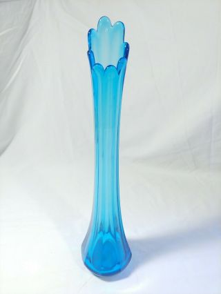 Vintage Large 17 " Blue Glass 8 Petal Swung Bud Vase Mcm Viking Fenton Smith