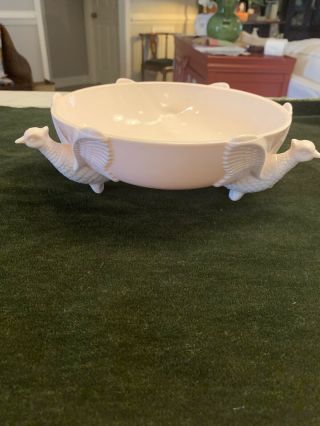 Vintage Jeanette Shell Pink Milk Glass 3 Footed Pheasant Bowl.