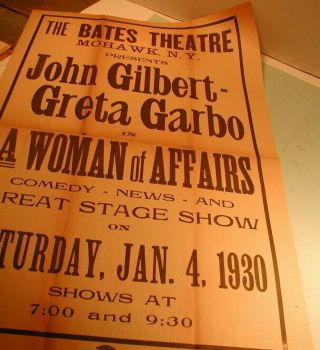 1930 Bates Theatre,  Mohawk,  Ny Greta Garbo In " A Woman Of Affairs " Poster