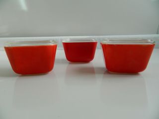 Set Of 3 Vintage Pyrex Red Refrigerator Dishes Complete With Lids 501 - B 501 - C