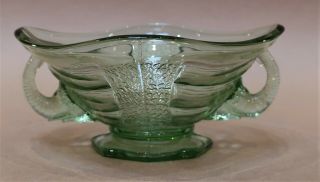 Vintage Green Depression Glass Bowl With Elephant Handles