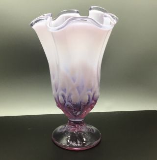 Fenton Art Glass Lily Of The Valley Handkerchief Vase Opalescent Amethyst