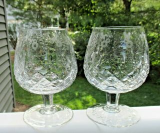 2 Rogaska Gallia Crystal Brandy Snifters Etched Floral Glass Goblets 5 1/8 "