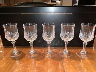 Set Of 5 Vintage Crystal Diamond - Cut Liquor/ Sherry Glasses Stemware 4.  5 “ Tall
