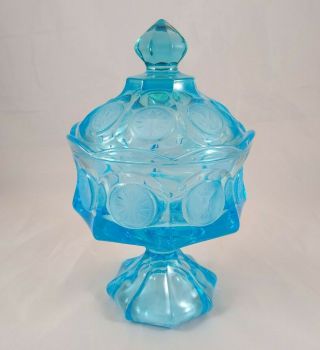 Fostoria Blue Coin Glass Wedding Bowl With Lid Discounted For Chip