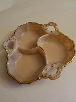 Pink Milk Glass 3 Section Divided Condiment Relish Dish Gold Cambridge Jeannette