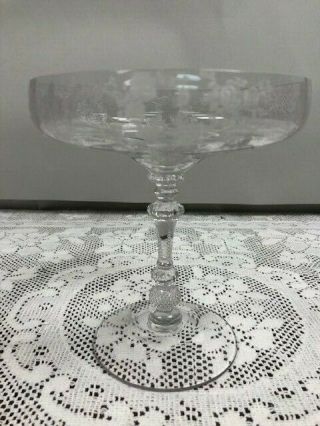 Cambridge - Rose Point - Clear Crystal - Tall Compote - 6 " Stem - 3500 Etched