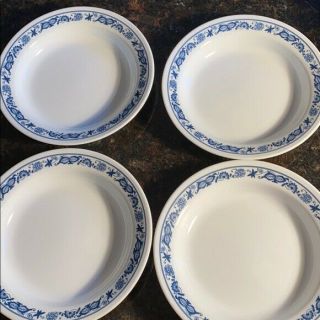 4 Corelle Old Town Flat Rimmed Soup Or Pasta Bowls 8 - 1/2 " Made In Usa