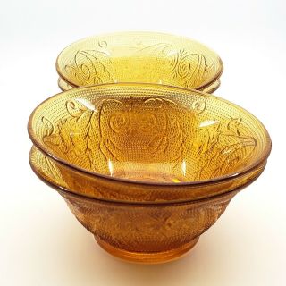 Set Of 4 Vintage Tiara Amber Indiana Glass 5.  5 " Berry Bowls