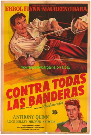 Against All Flags Movie Poster 29x43 Argentine Folded Errol Flynn 1952