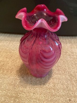 Fenton Plum/cranberry Opalescent Draped Glass Vase Gorgeous 7 Inches