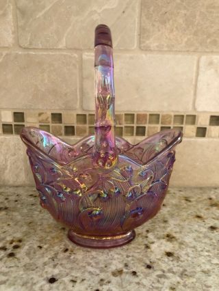 Fenton Iridized Opalescent Lily Of The Valley Basket