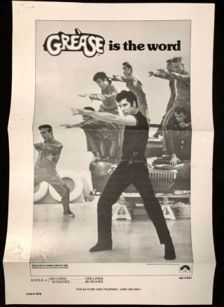 Grease Ad Press Book And Mini Poster - John Travolta - Olivia Newton John 1978