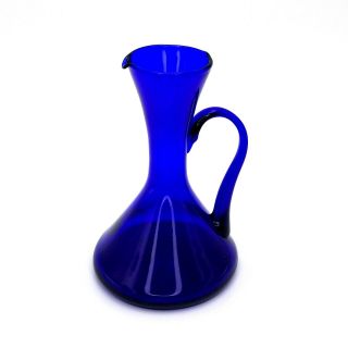 Cobalt Blue Glass Vintage Pitcher / Vase / Decanter With Handle 7 1/2 " Tall