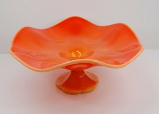 Vintage L E Smith Bittersweet Orange Slag Glass Compote Footed Pedestal Bowl