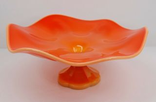 Vintage L E Smith Bittersweet Orange Slag Glass Compote Footed Pedestal Bowl 2