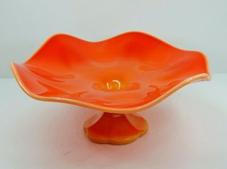 Vintage L E Smith Bittersweet Orange Slag Glass Compote Footed Pedestal Bowl 3