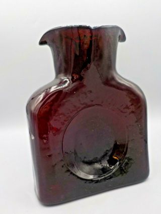 Vintage Blenko Hand Crafted Pinch Glass Bottle Carafe Ruby Red Decanter w/Label 3