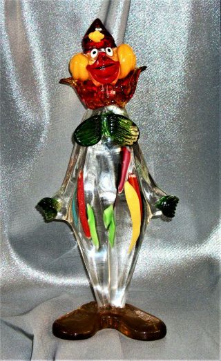 Vintage Murano Glass Multi Color Clown Figurine.  Made In Italy