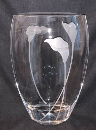 Vintage Mikasa Calla Lily 12 " Ellipse Etched Crystal Pocket Vase Poland Euc