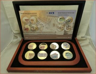 2012 Holy Land Ancient Mosaics Set Of 8 Color Medal,  Each 1oz Pure Silv,  Orig Box