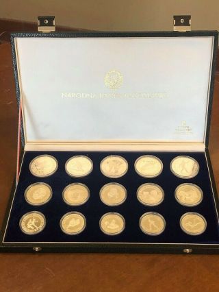 Yugoslavia 1984 Sarajevo 15 Silver Winter Olympic Games Proof Coin Set W Box