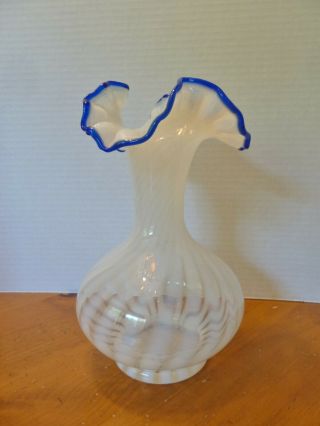 Vintage Fenton 80th Anniversary Blue Ridge Ripple 8 1/2 " Vase Euc