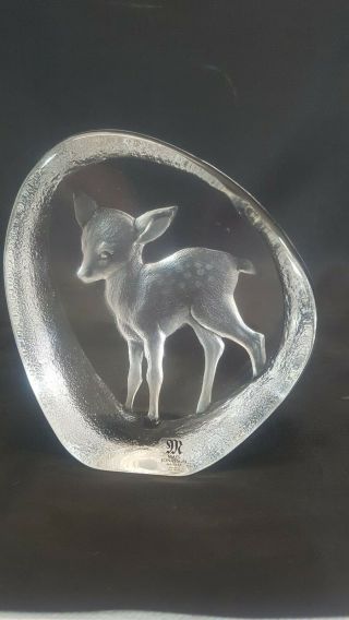 Mats Jonasson Glass Paperweight With Baby Deer Design