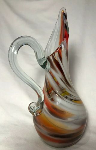 Vintage Art Glass Multi Autumn Color Striped Cruet/pitcher