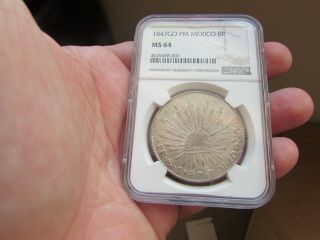 1847 GO PM MEXICO 8 REALES - NGC MS64 Tied for NGC TOP POP 2