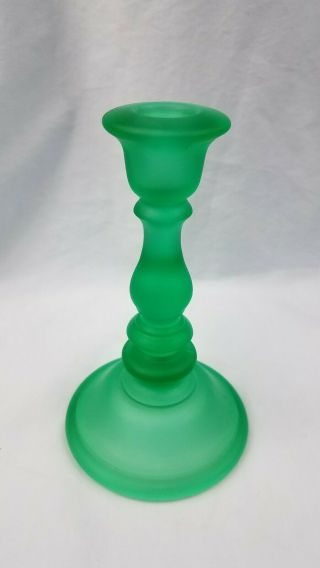 Vintage Tiffin Line 81 Satin Green Frosted 6 3/4 " Candlesticks Candle Holders