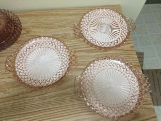 3 Pink Waterford Waffle Hocking Glass 10 1/4 " Handled Cake Plate