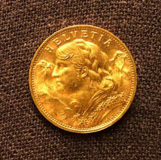 20 Francs Swiss Helvetia 1927 Ac - Au Gold Coin Lmu - Key Year
